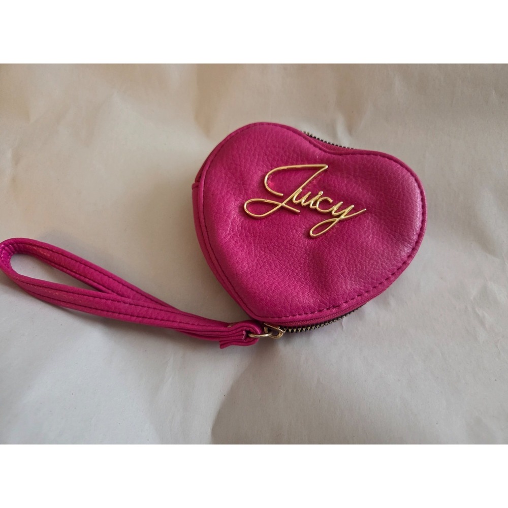 Juicy Couture Heart Shaped Wristlet Wallet w/logo,  Raspberry Tart 90s Y2K Style